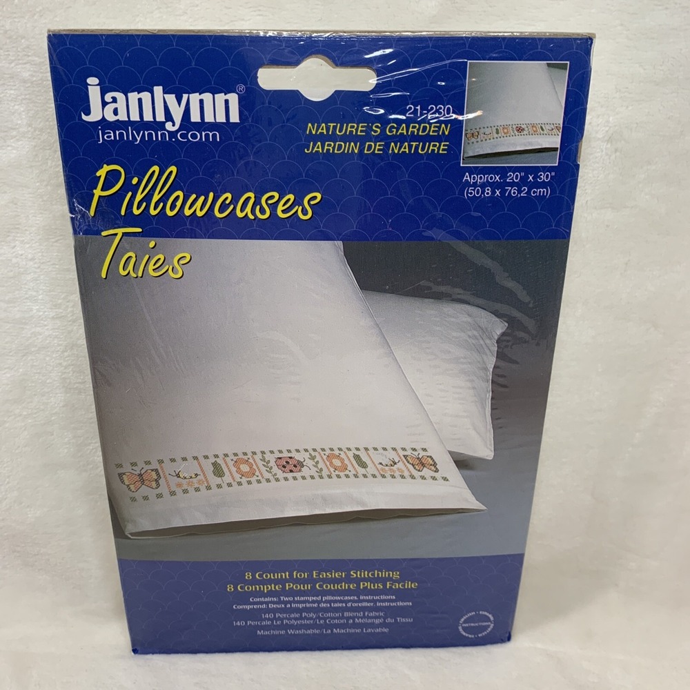 NIP Janlynn Nature's Garden pair pillowcases stamped Cross Stitch Embroidery NEW